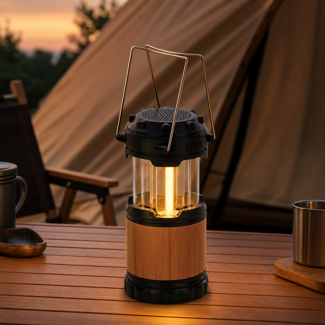 Bamboo Pop-Up Lantern With Speaker lifestyle